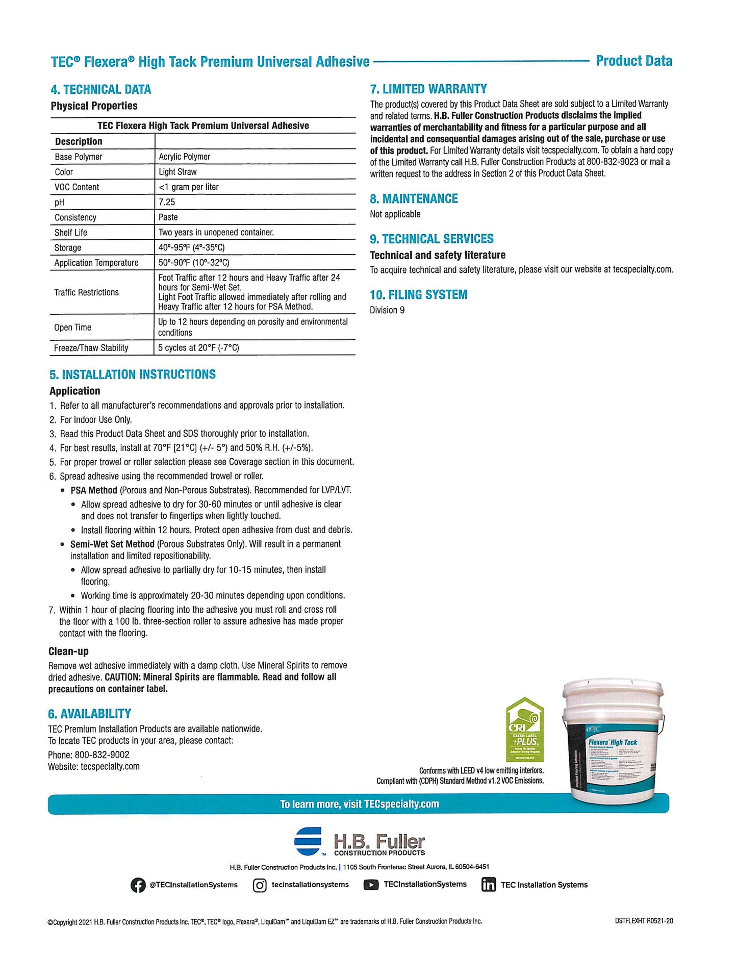 Elements of Nature High Tack Floor Tile Glue - 120 sq ft per gallon